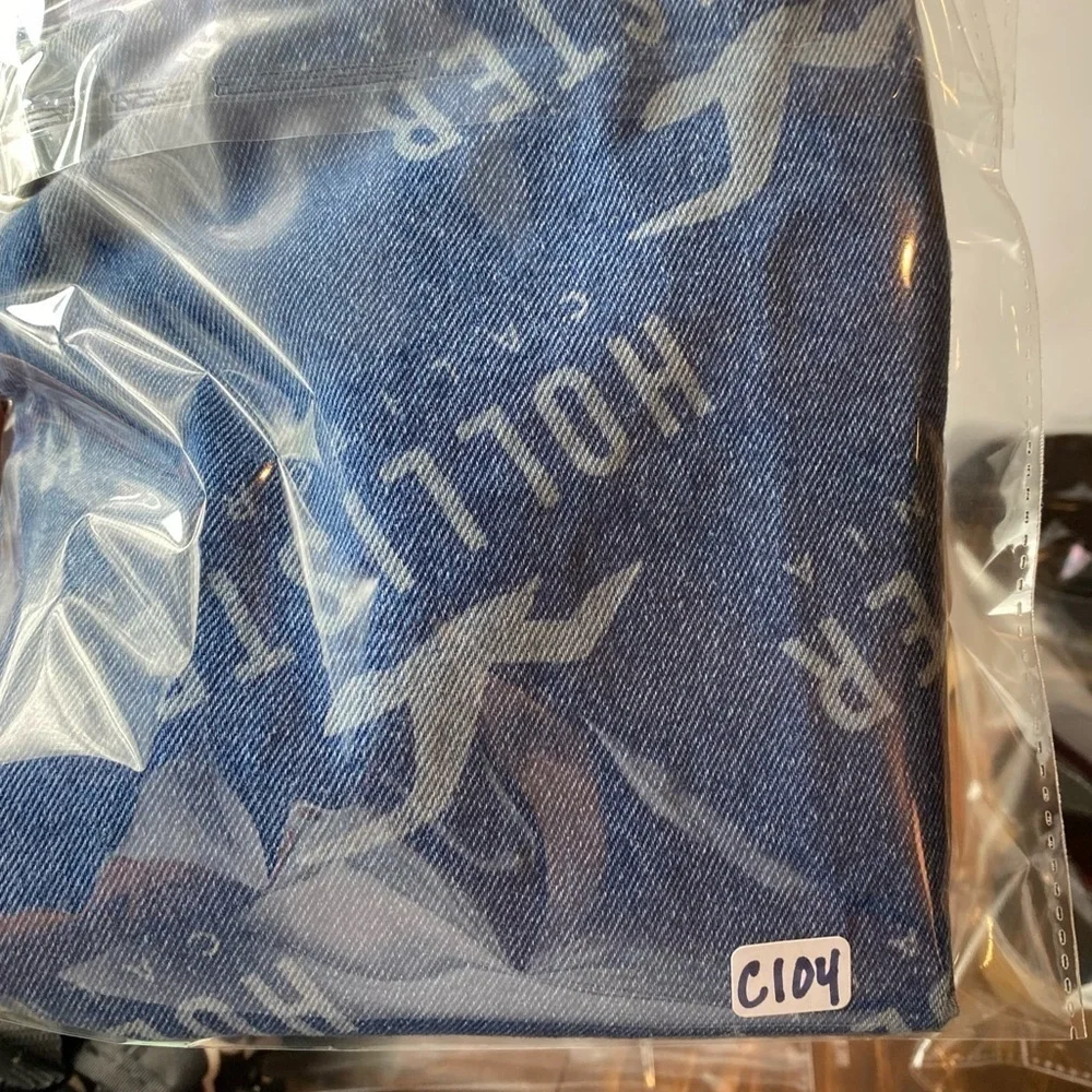 Y2K Style Hollister Bag Drawstring‎ Denim Jean Backpack with Logo